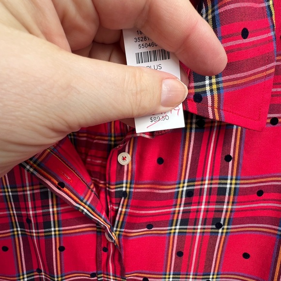 NWT Talbots Pretty Red Multicolored Plaid Black Polka Dot Long Sleeve Blouse - Picture 5 of 6